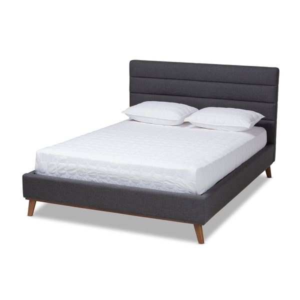 Baxton Studio Erlend Mid-Century Grey Upholstered Queen Size Platform Bed 156-9102